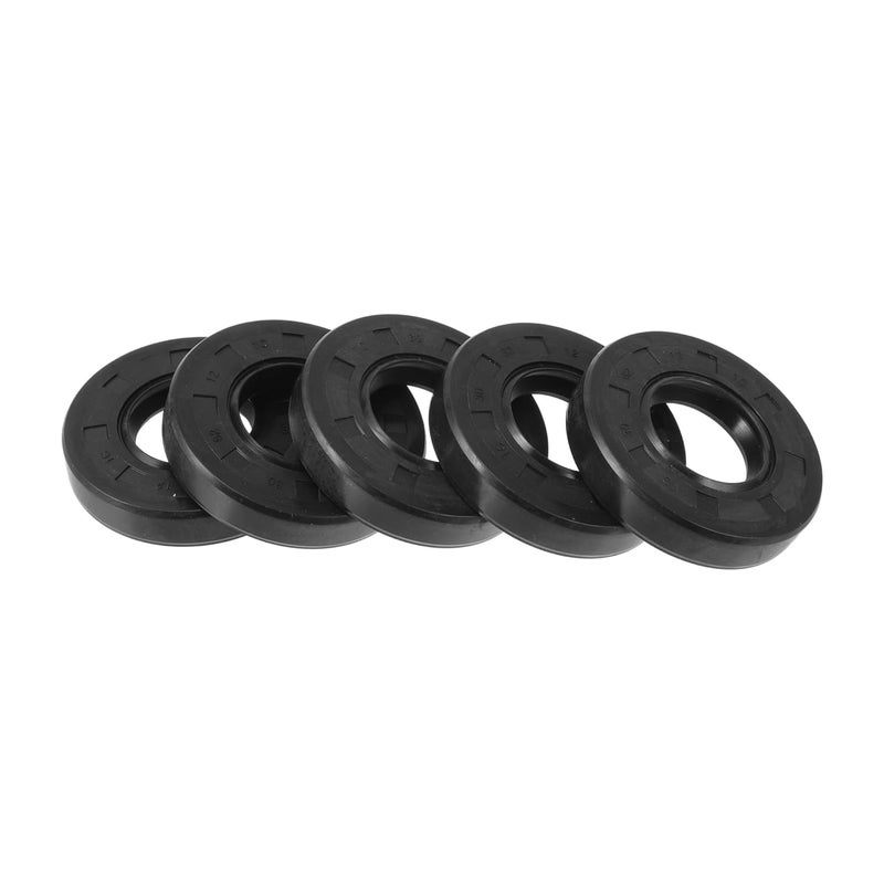 TUCKBOLD Universal Oil Seal TC Double Lip W Steel Spring Seal Ring Rotary Shaft Seal 30x62x12mm High Pressure NBR Rubber Black 5 Pcs - Image 1